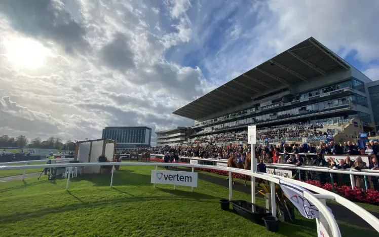 The main grandstand at Doncaster Races packed with people