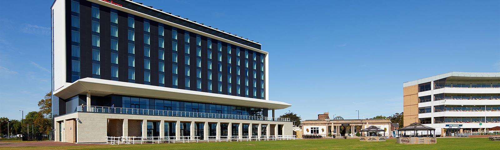External view of the new Hilton hotel at Doncaster Racecourse.