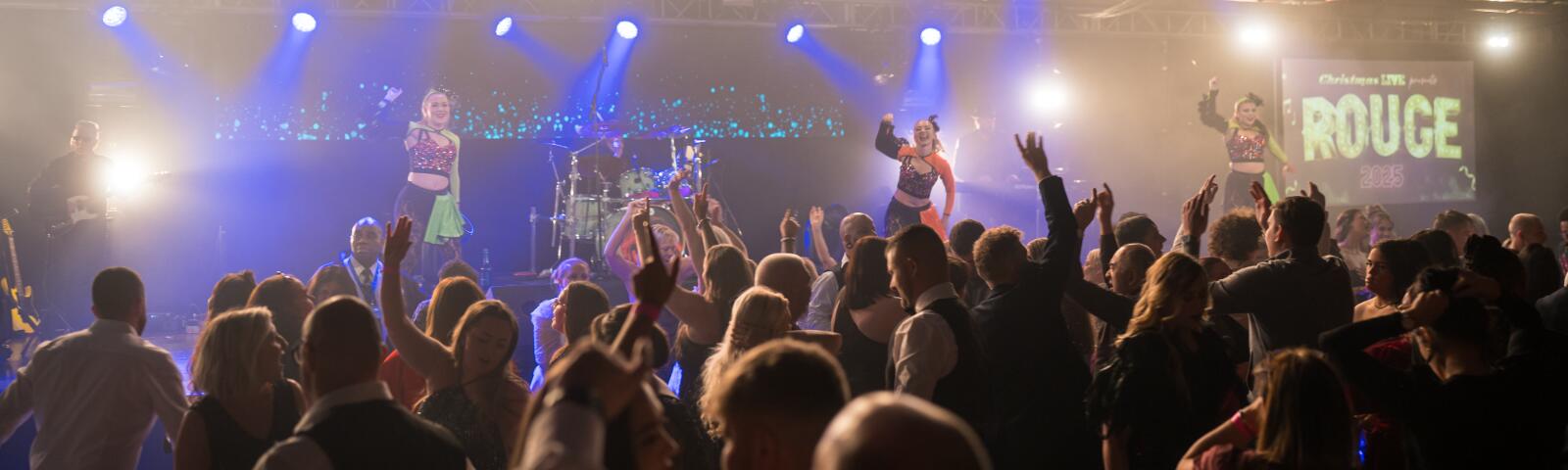 Big group dancing at Doncaster Racecourse Christmas Live event 2025