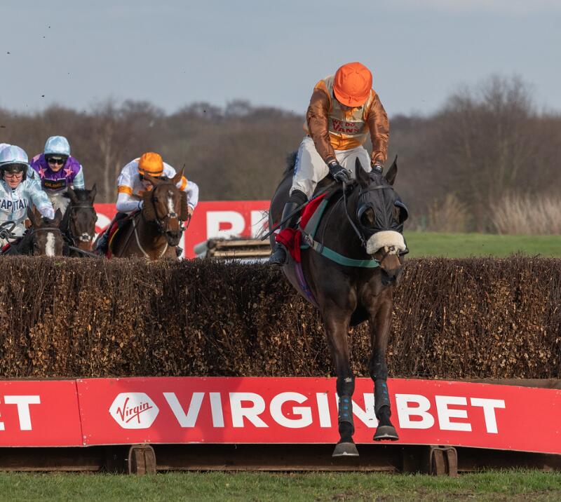 Winner of the 2025 Grimthorpe Chase, Moroder, being ridden by Jockey James Best