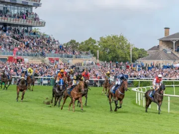 Horses take on the first bend at the track at Doncaster