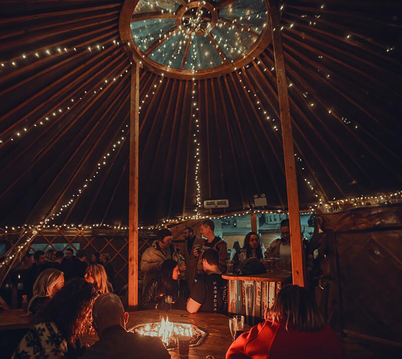 Tipi with firepit at a Christmas party event 