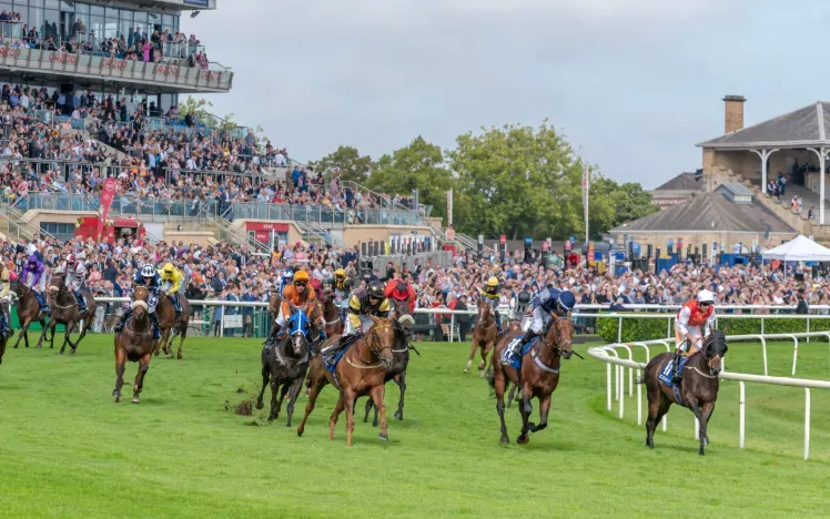 Horses take on the first bend at the track at Doncaster